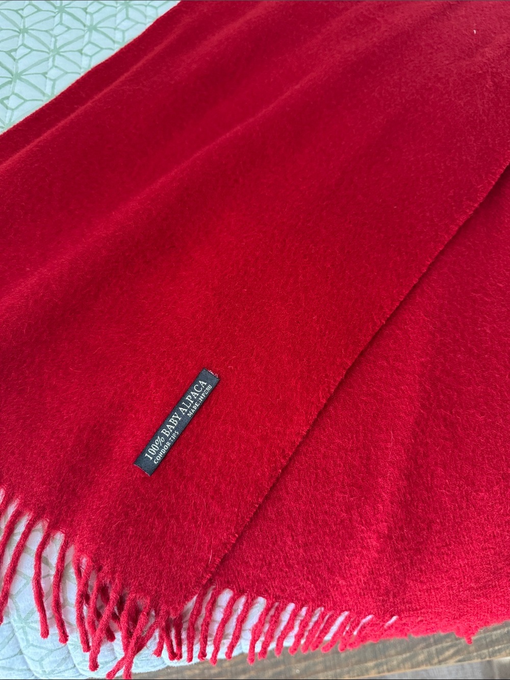 100% Baby Alpaca Red Fringe Scarf